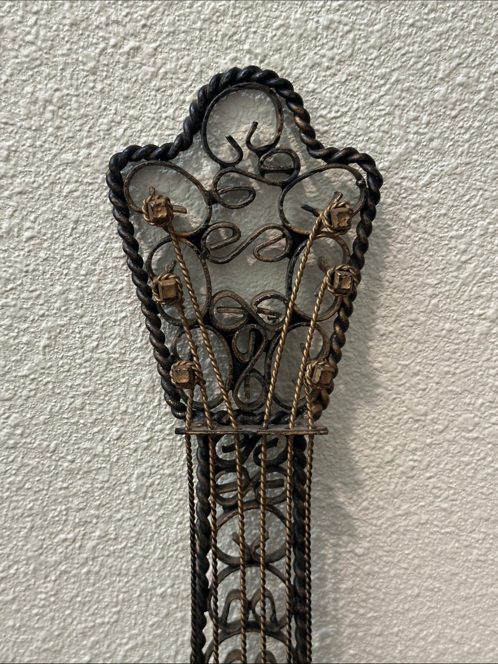 Ornate Metal Guitar Wall Sculpture in Black with distressed Bronze accents - Picture 2 of 8